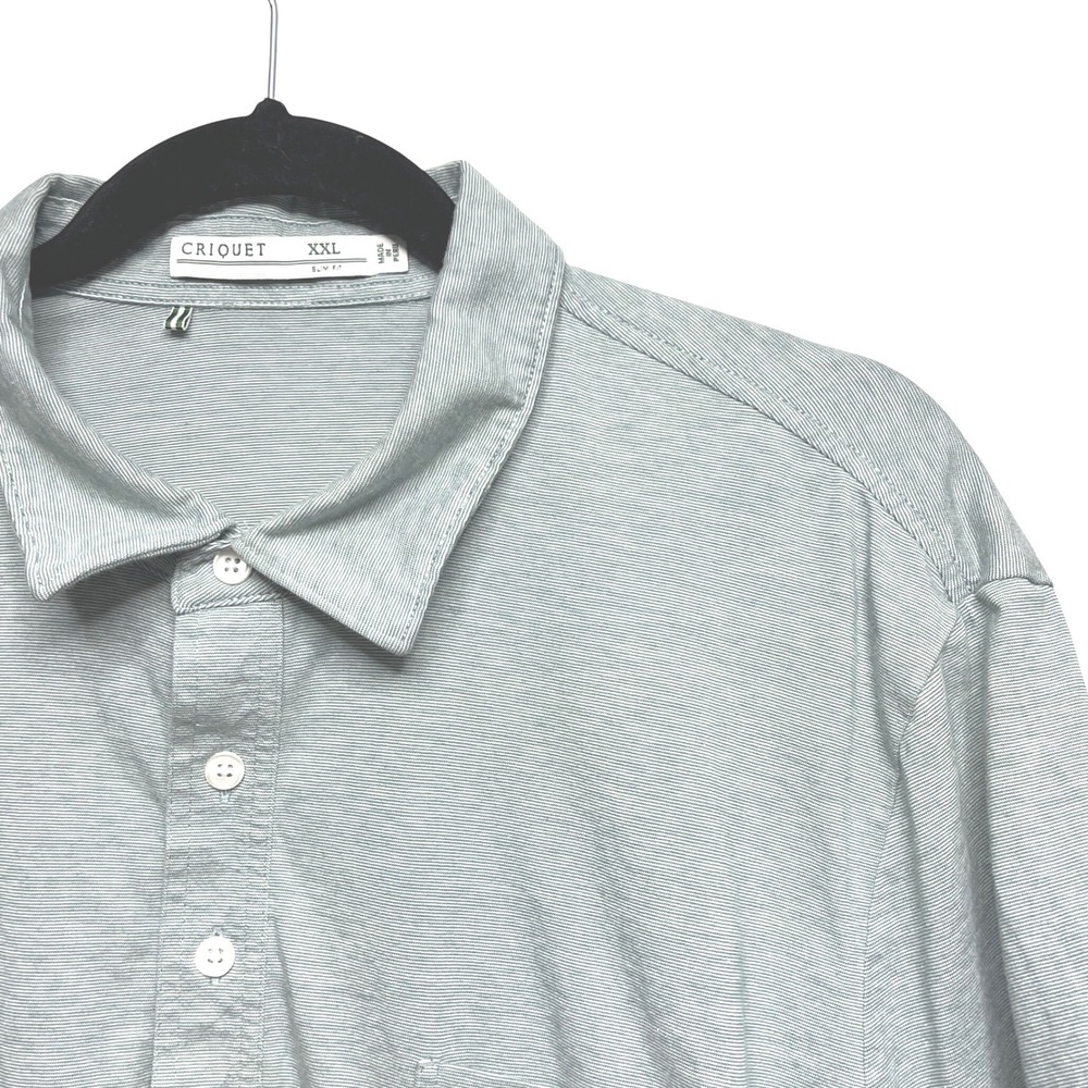 Criquet Mens XXL  Pima Cotton Micro Stripe Polo Shirt Sage Green White Slim Fit